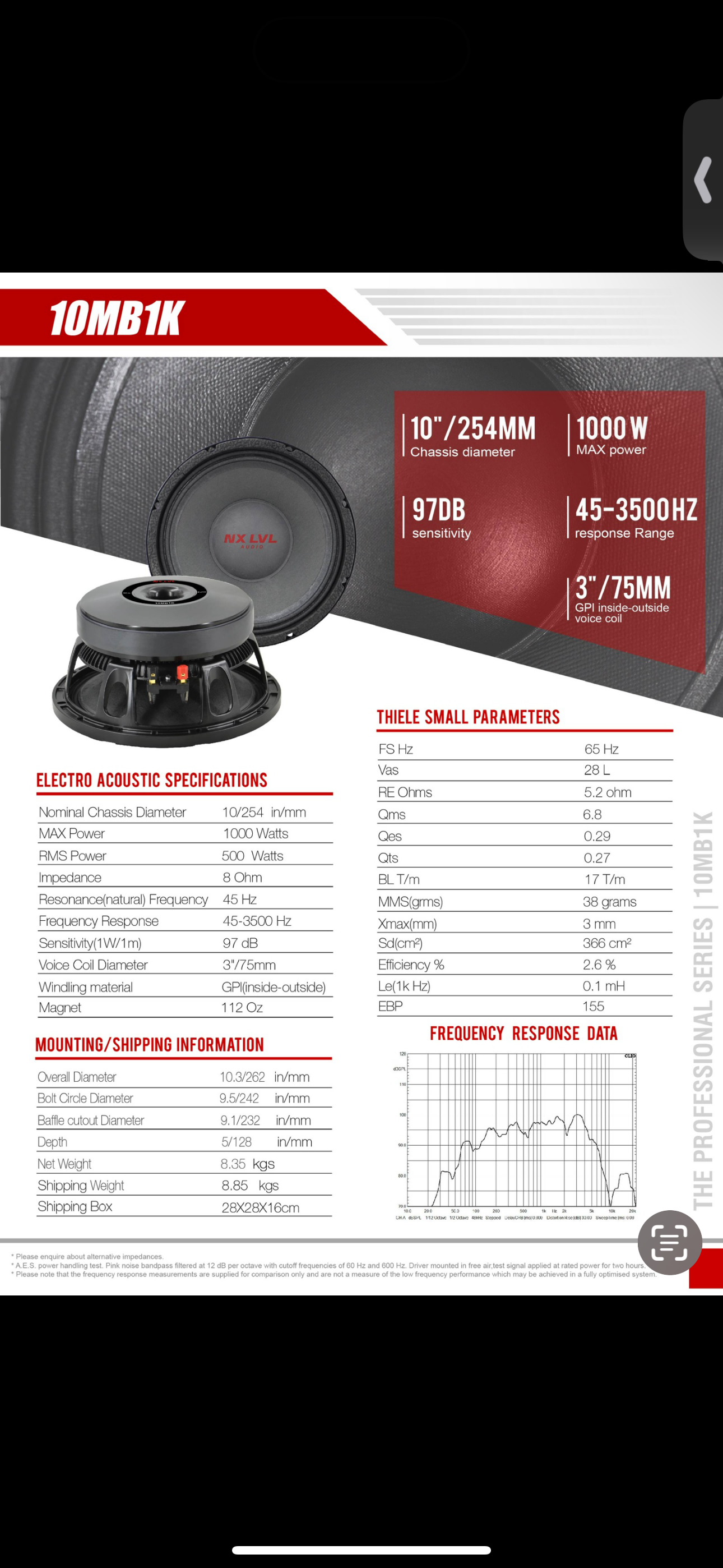 10" 10MB1K Proffesional Midbass Speaker