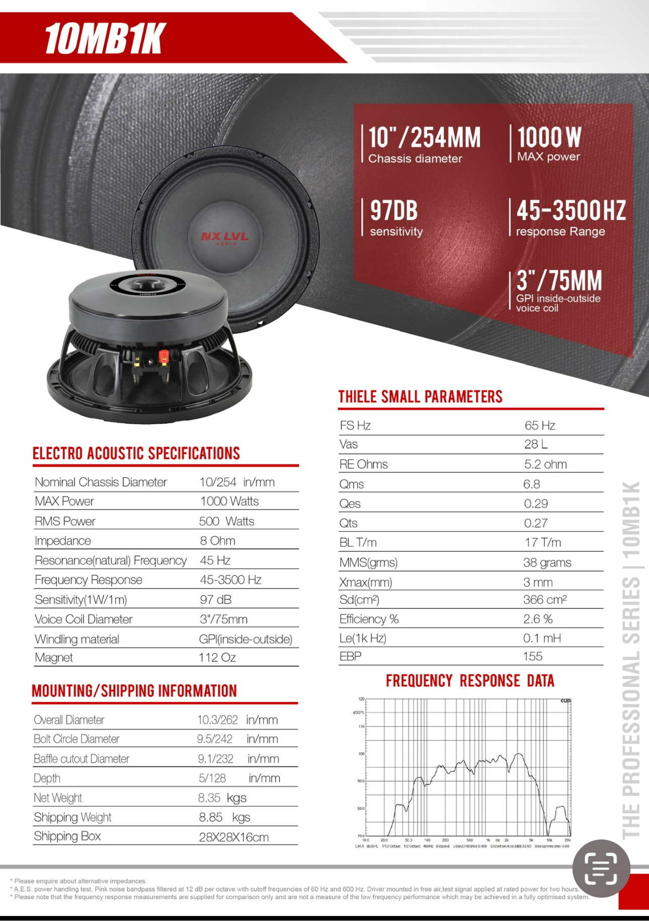 10" 10MB1K Proffesional Midbass Speaker